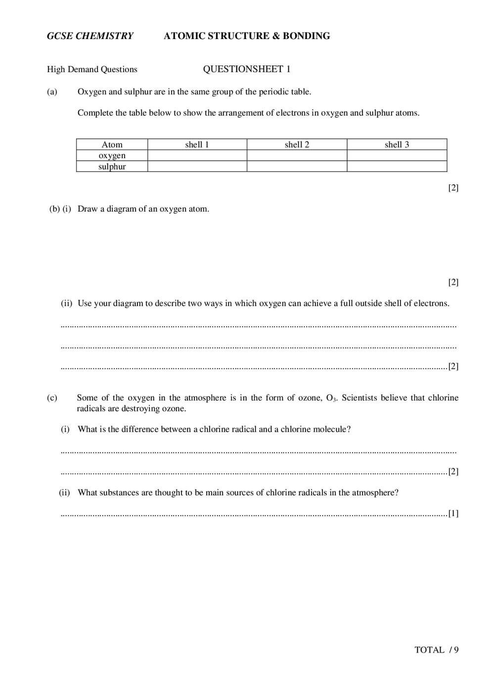 Atomic Structure Questions - GCSE - Curriculum Press