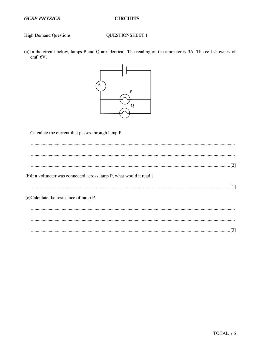 Gcse Physics Circuit Questions