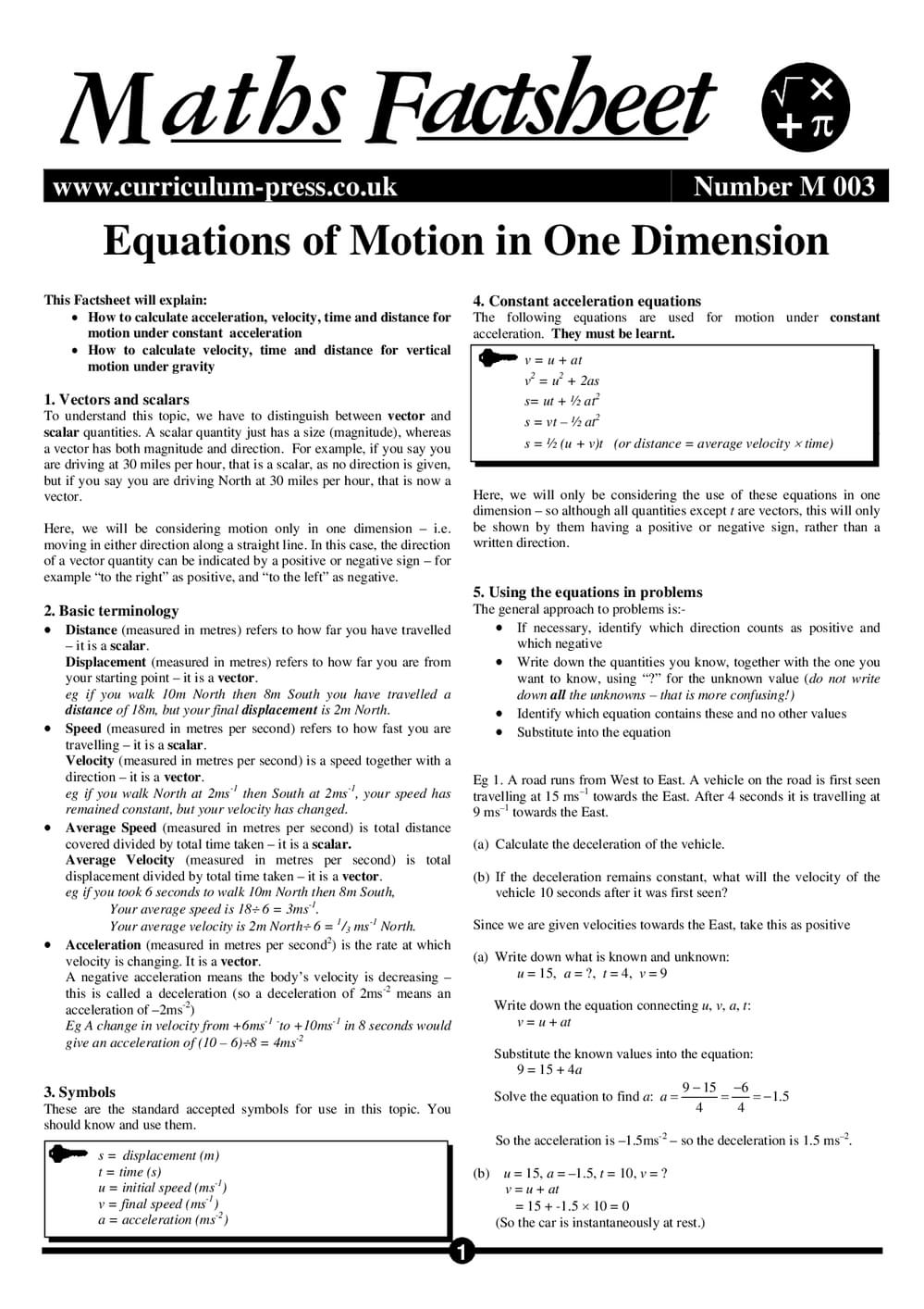 M03 Equations Of Motion In One Dimension