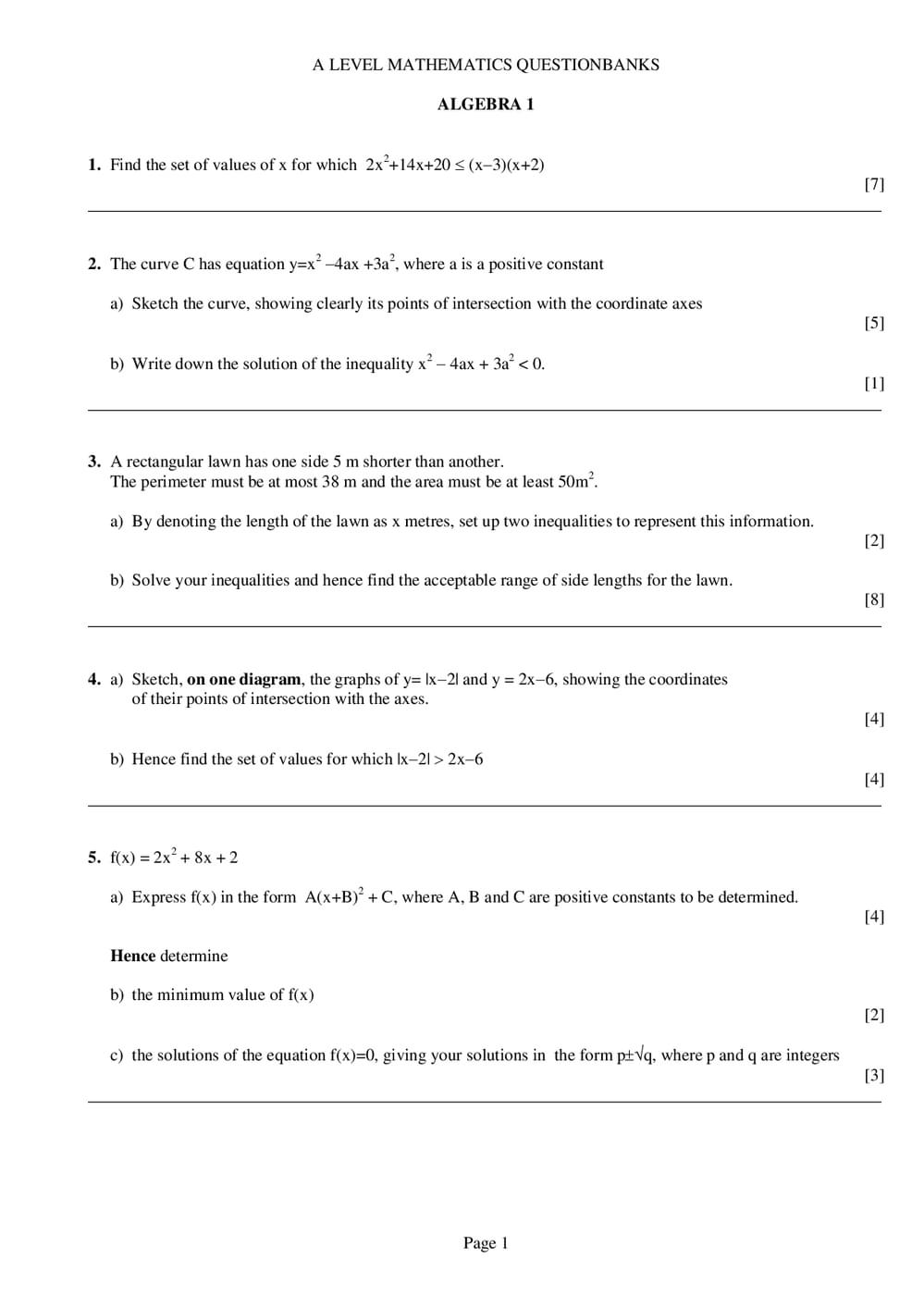 Algebra Math Level Questions Algebra 1 Questions – A-Level Maths - Curriculum Press