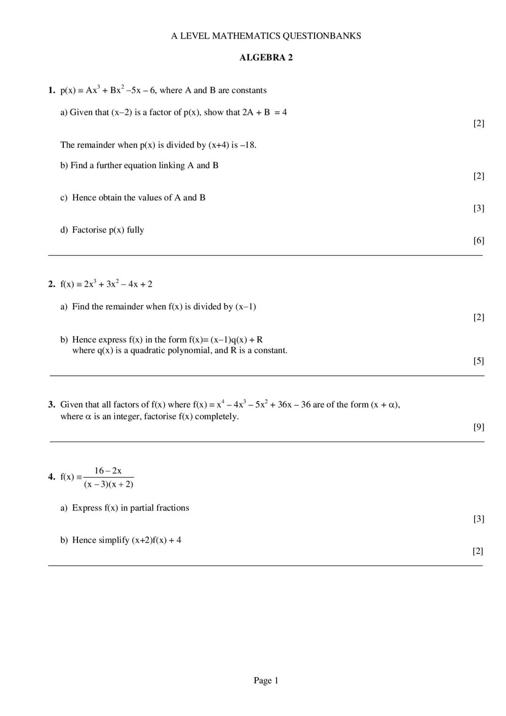 Algebra 2 Questions – A-Level Maths - Curriculum Press