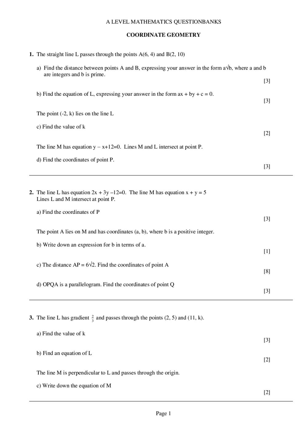 Coordinate Geometry Questions – A-Level Maths - Curriculum Press