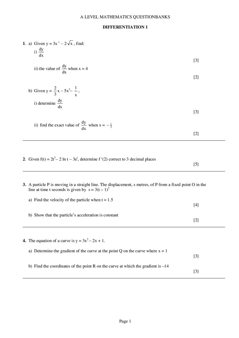 Differentiation 1 Questions – A-Level Maths - Curriculum Press
