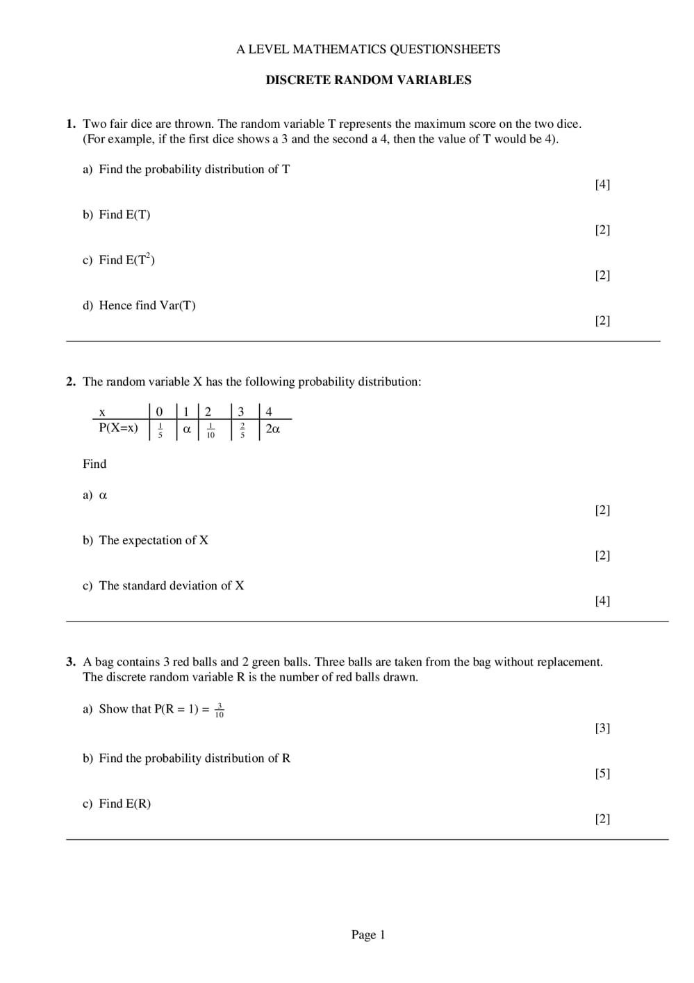 Discrete Random Variables Questions โ A-Level Maths - Curriculum Press