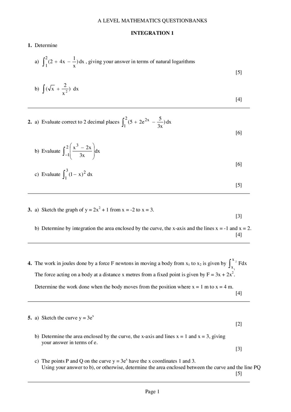 Integration 1 Questions – A-Level Maths - Curriculum Press