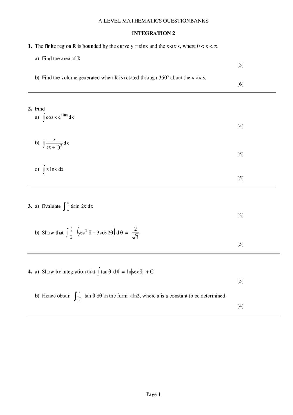 Integration 2 Questions – A-Level Maths - Curriculum Press