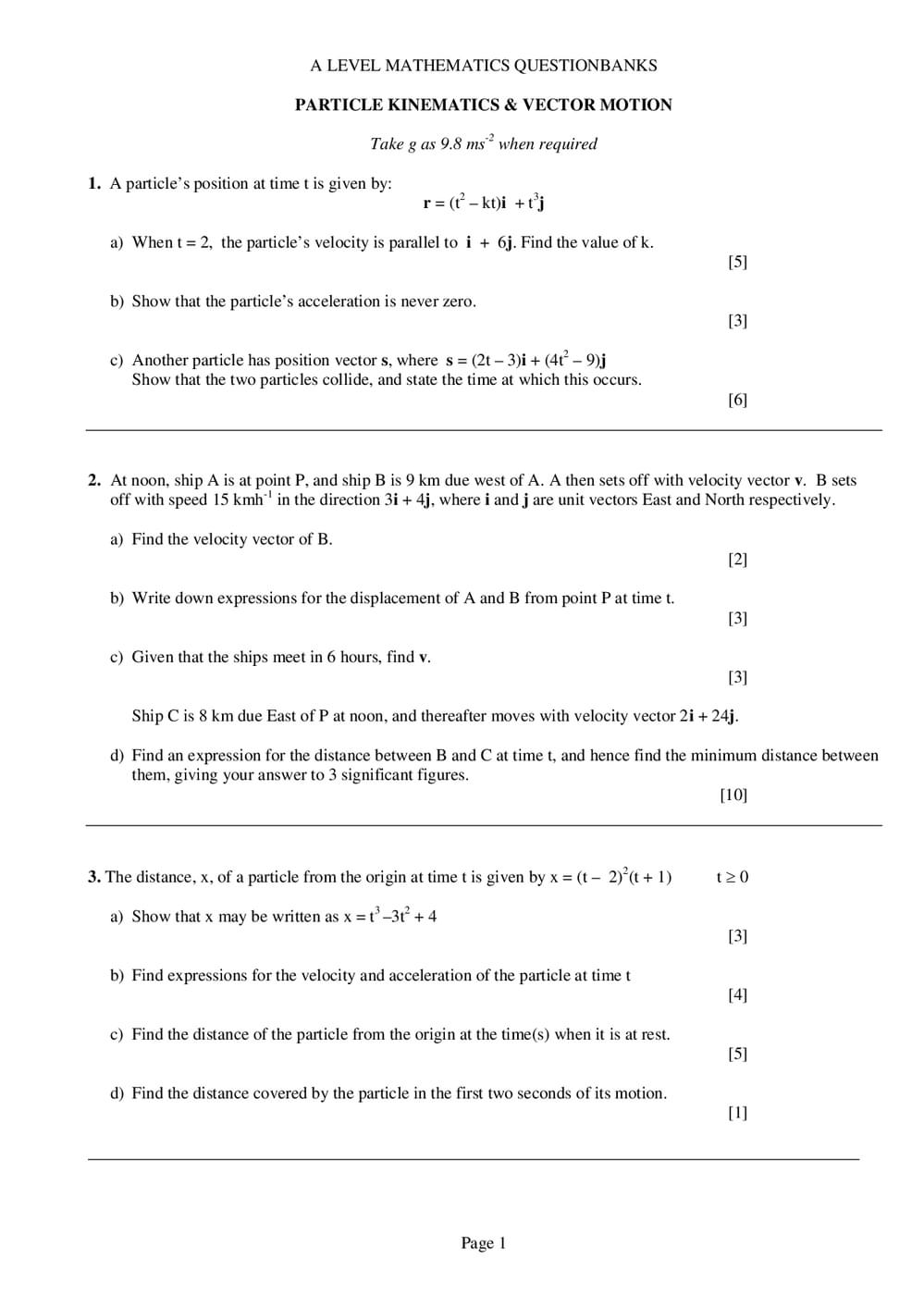 Particle Questions Particle Kinematics and Vector Motion Questions – A-Level Maths ...