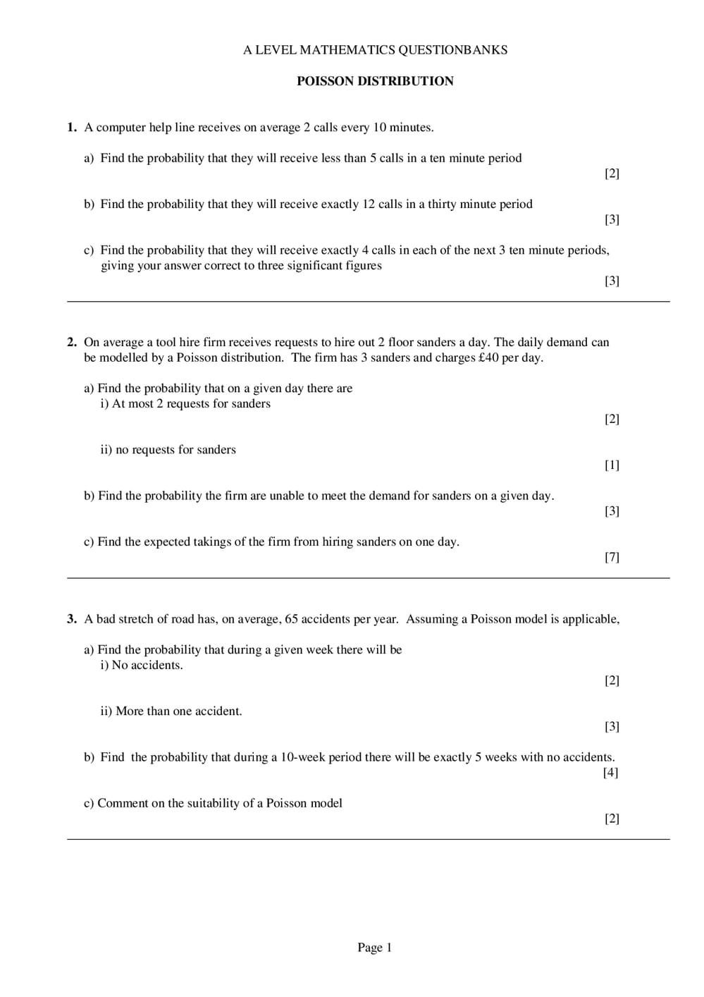 Poisson Distribution Examples Word Problems Poisson Distribution Questions – A-Level Maths - Curriculum Press