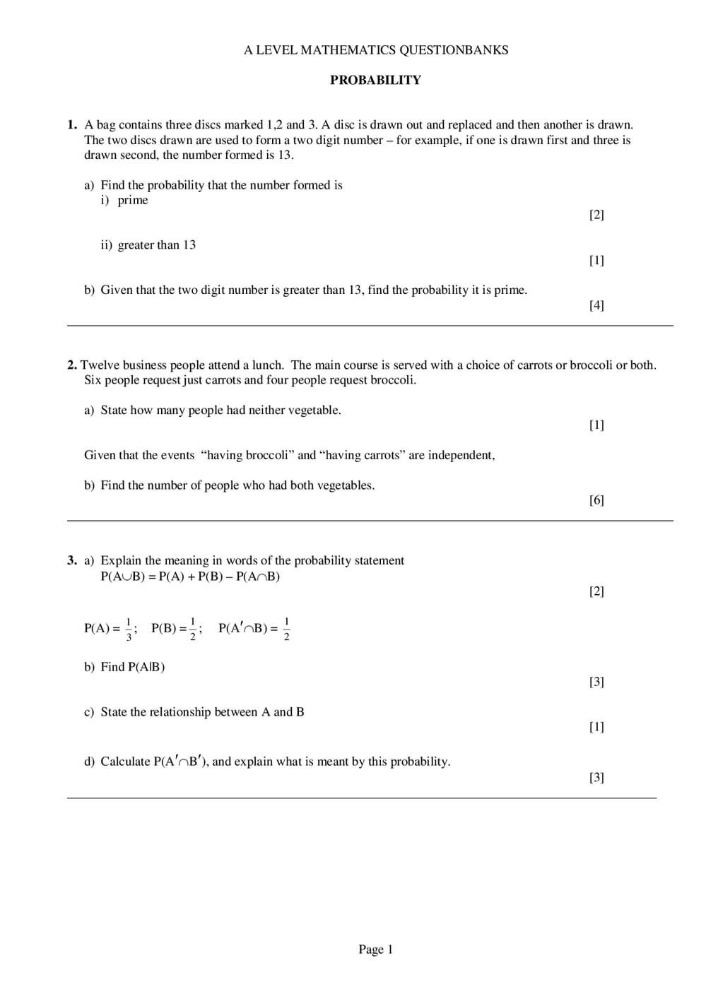 Probability Questions – A-Level Maths - Curriculum Press