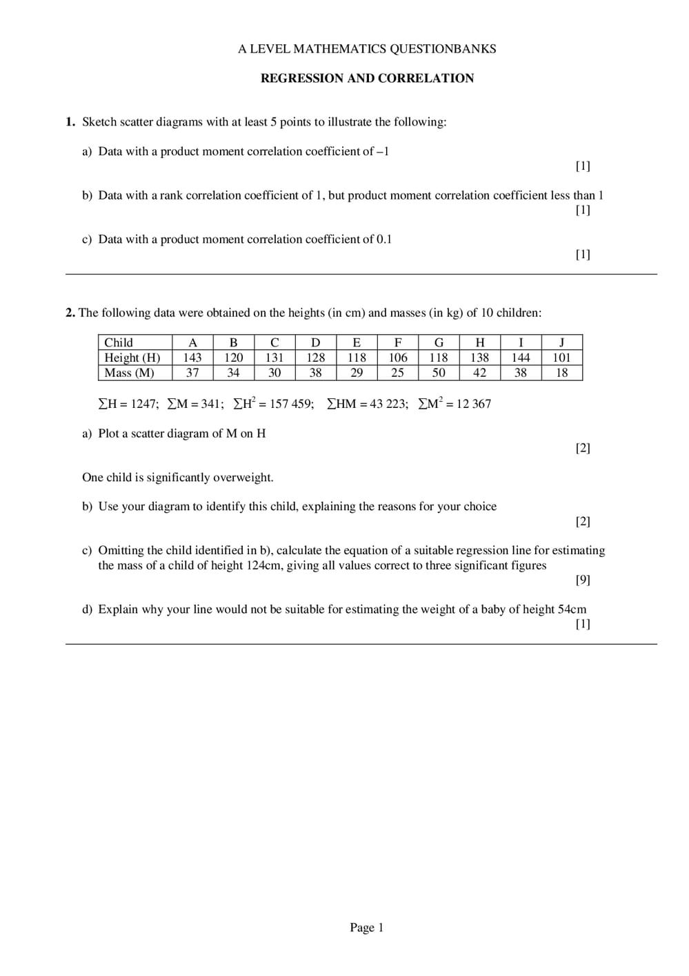 Regression and Correlation Questions – A-Level Maths - Curriculum Press