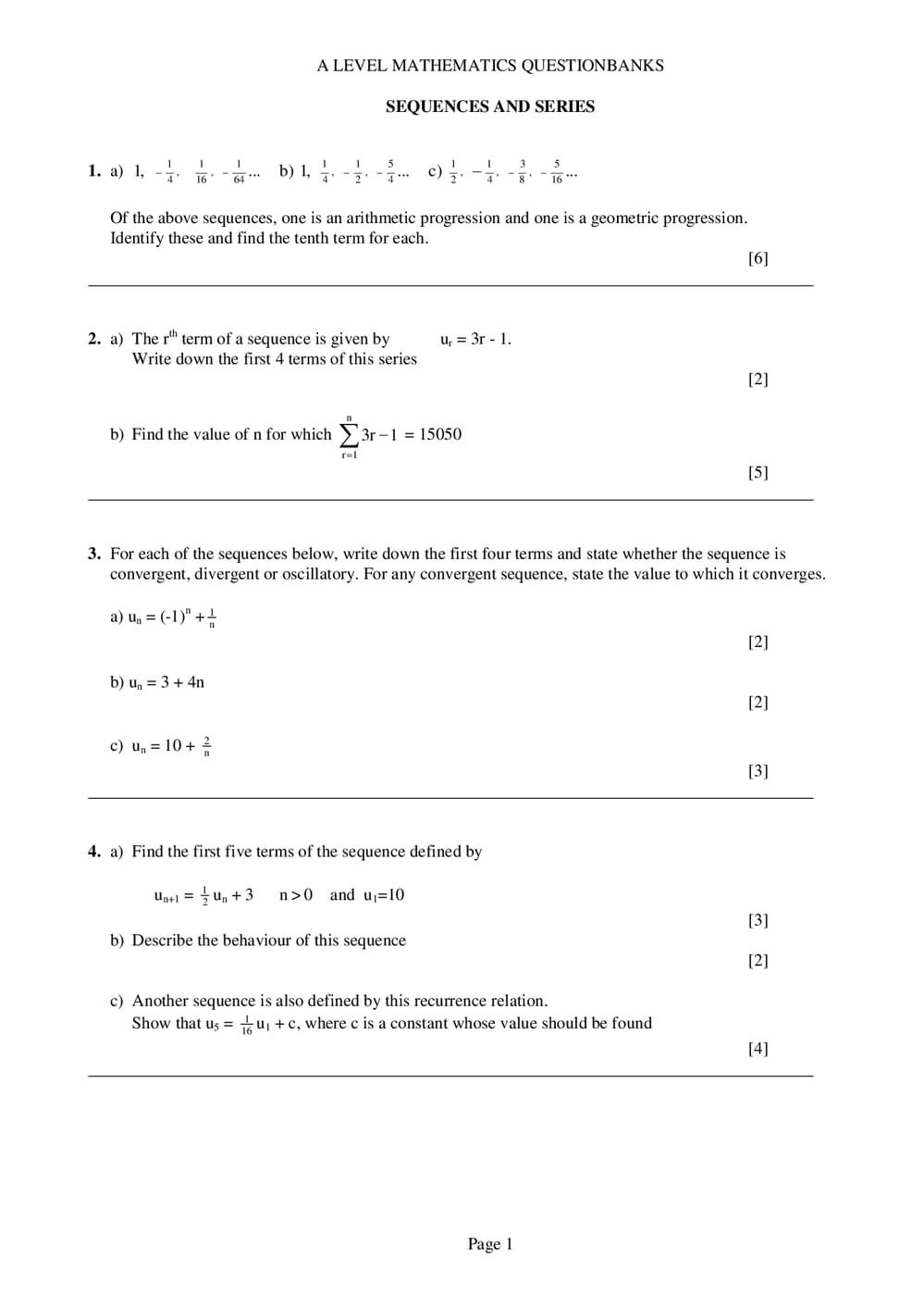 Sequences and Series Questions – A-Level Maths - Curriculum Press