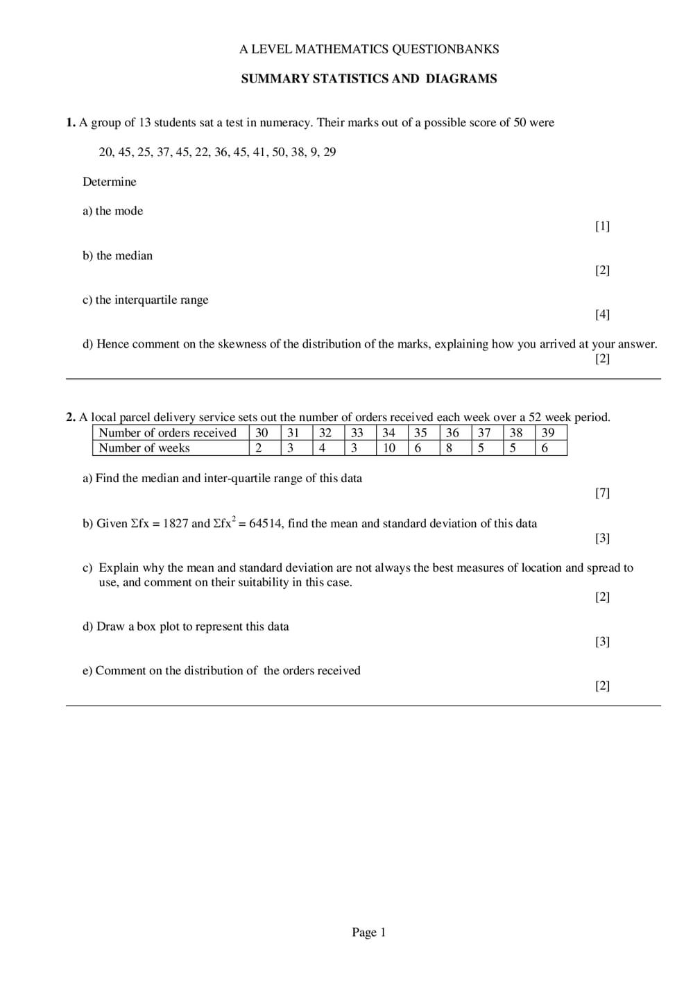 Statistics A Levels Worksheet.pdf Summary: Statistics and Diagrams Questions – A-Level Maths - Curriculum ...