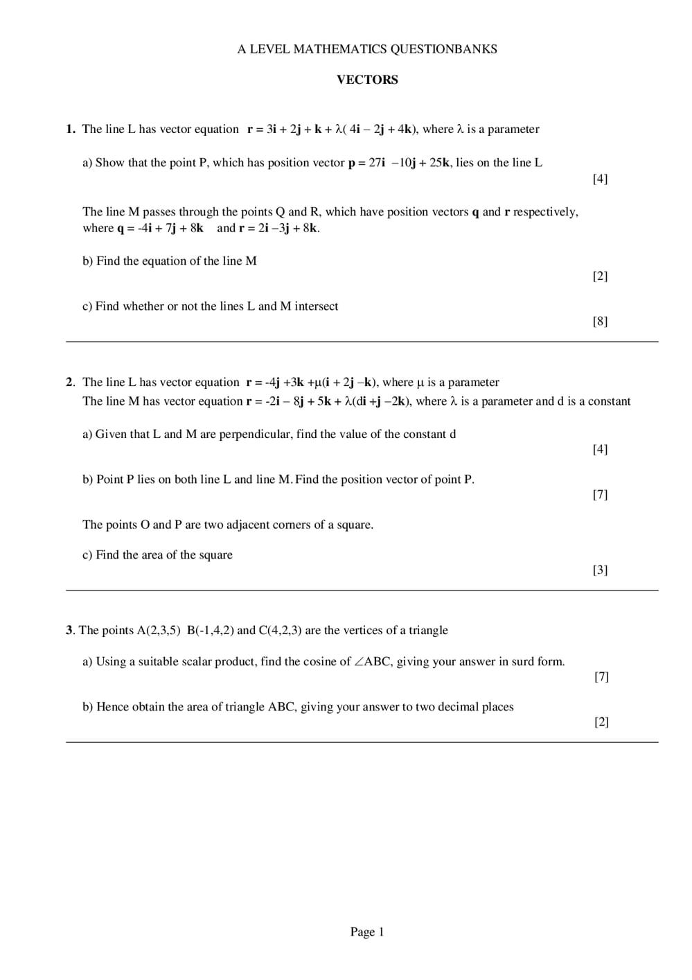Vectors Questions – A-Level Maths - Curriculum Press