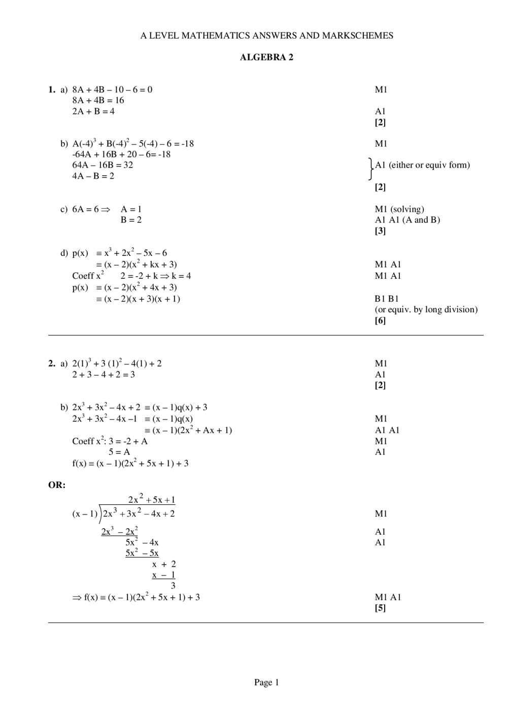 Algebra Math Level Questions Algebra 2 Answers – A-Level Maths - Curriculum Press
