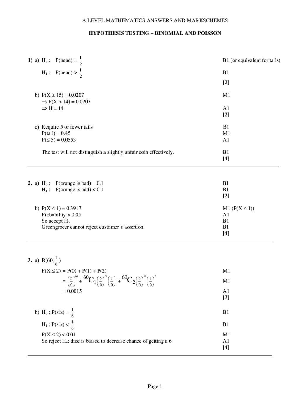 Hypothesis Testing A Level Notes.pdf Hypothesis Testing: Binomial and Poisson Answers – A-Level Maths ...