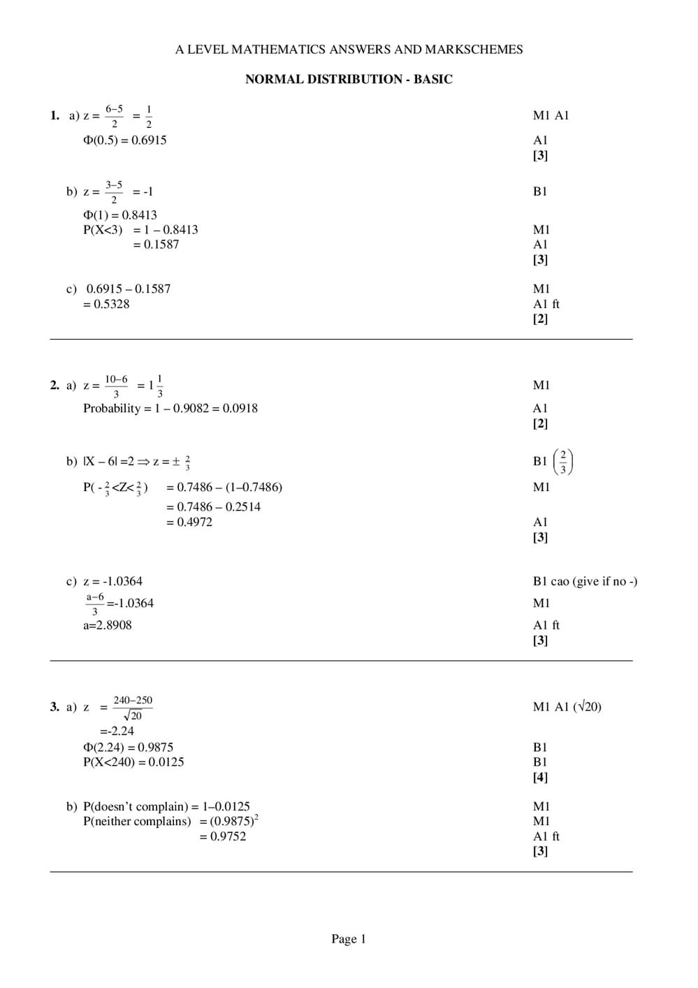 Normal Distribution: Basic Answers – A-Level Maths - Curriculum Press