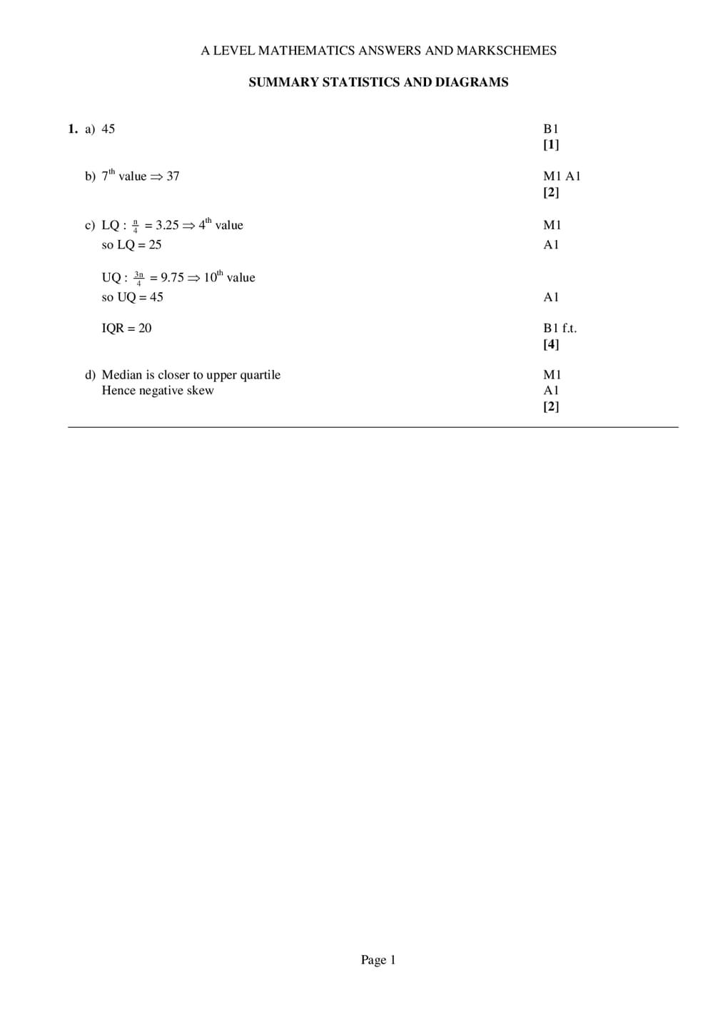 Statistics A Levels Worksheet.pdf Summary: Statistics and Diagrams Answers – A-Level Maths - Curriculum Press