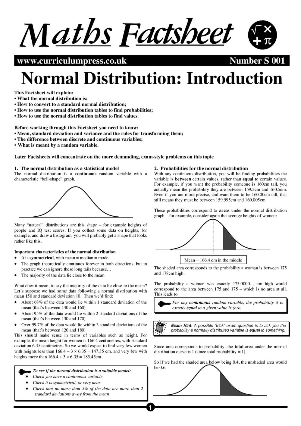 Normal Distribution: Introduction - A Level Maths Factsheet ...