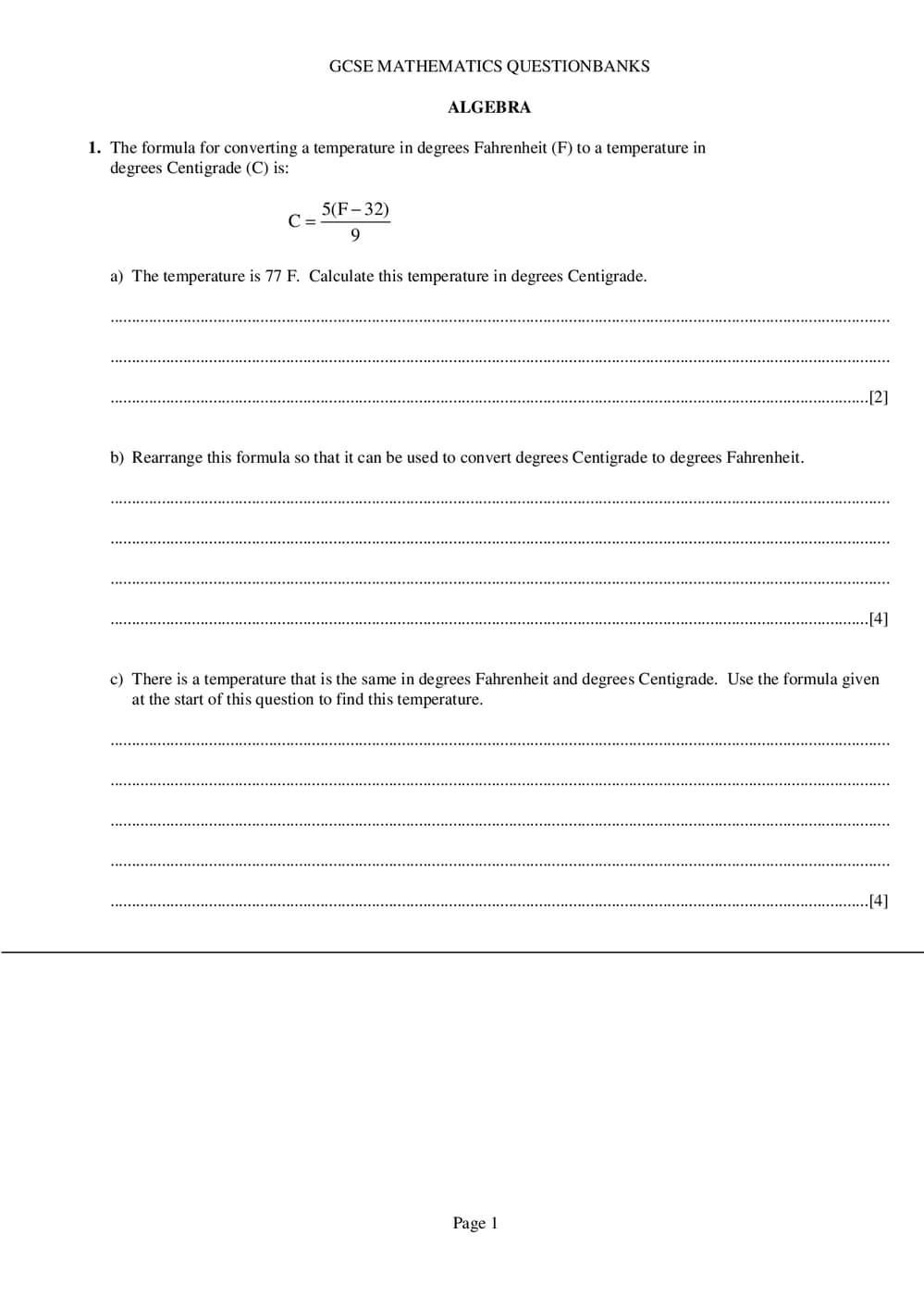 Algebra Questions – GCSE (Intermediate) Maths - Curriculum Press
