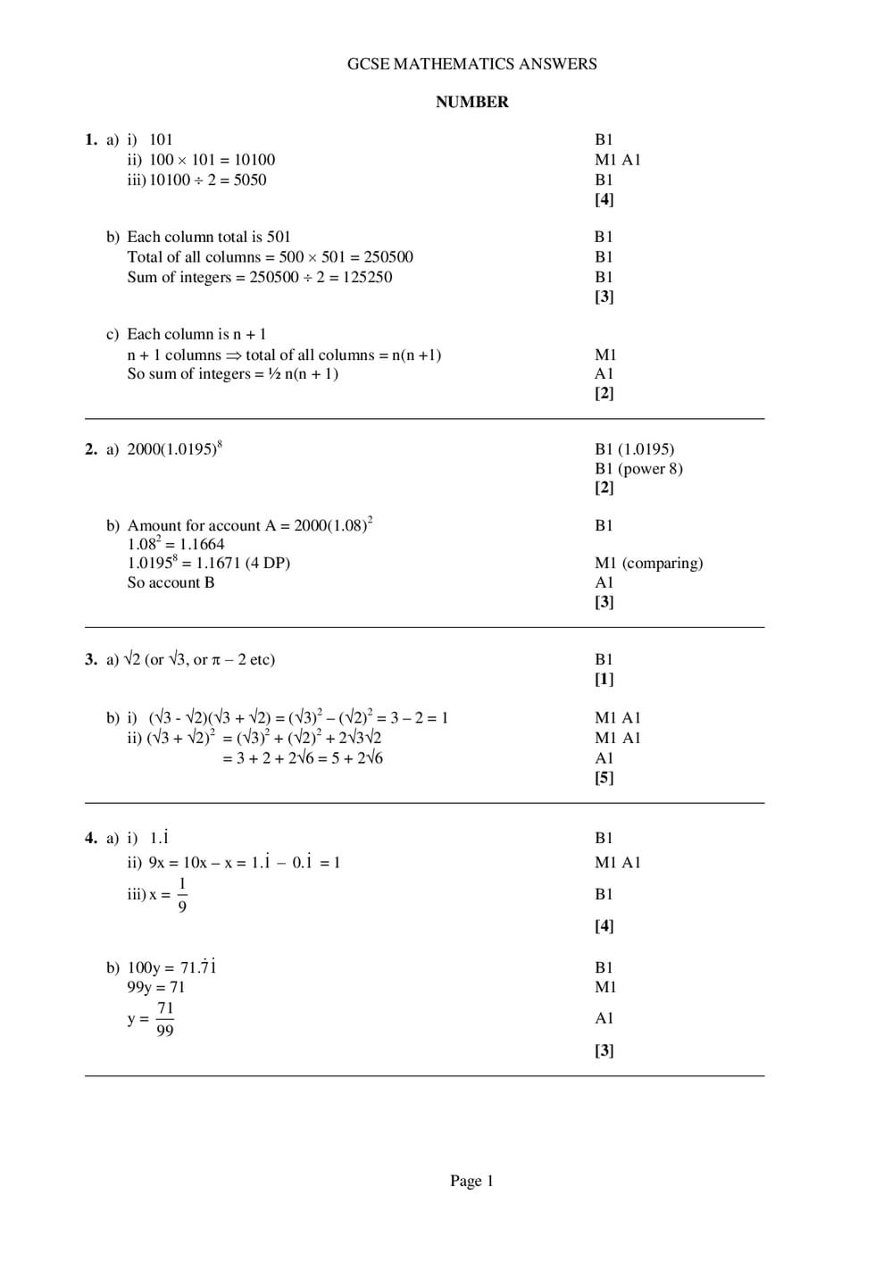 Number Answers – GCSE (Higher) Maths - Curriculum Press