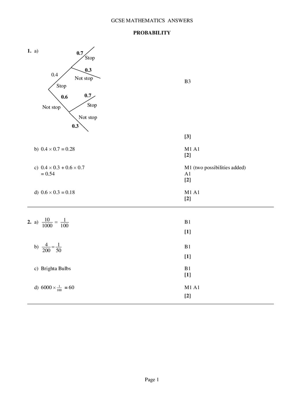 Probability Answers – GCSE (Intermediate) Maths - Curriculum Press