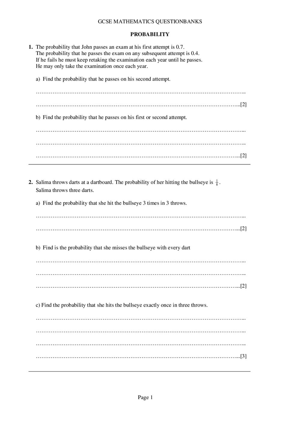 Probability Questions – GCSE (Higher) Maths - Curriculum Press