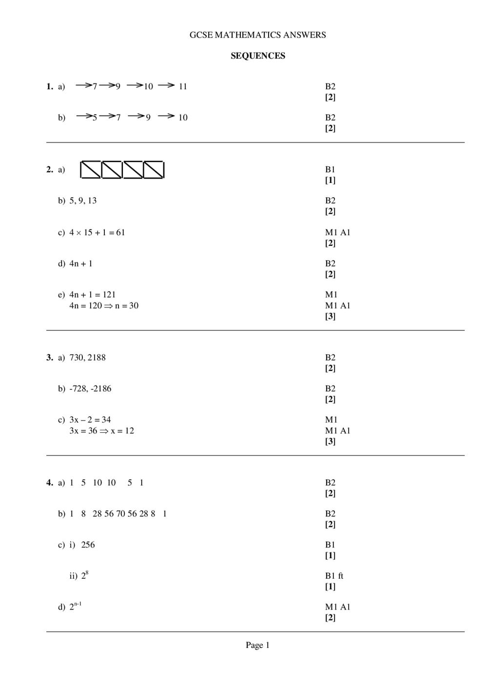 Sequences Answers – GCSE (Intermediate) Maths - Curriculum Press