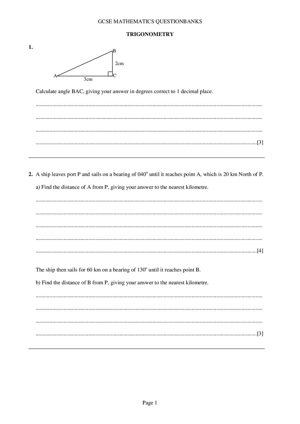 Trigonometry Questions – GCSE (Intermediate) Maths - Curriculum Press