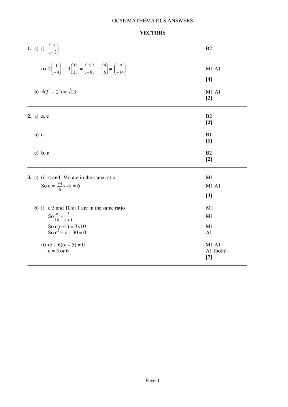 Vectors Answers – GCSE (Higher) Maths - Curriculum Press