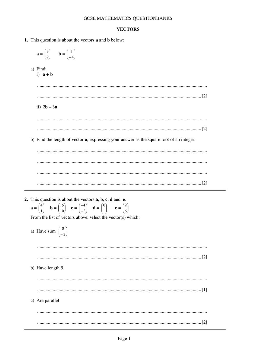 Vectors Questions – GCSE (Higher) Maths - Curriculum Press
